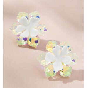 Anthropologie Double Layer Iridescent Flower Post Earrings Clear